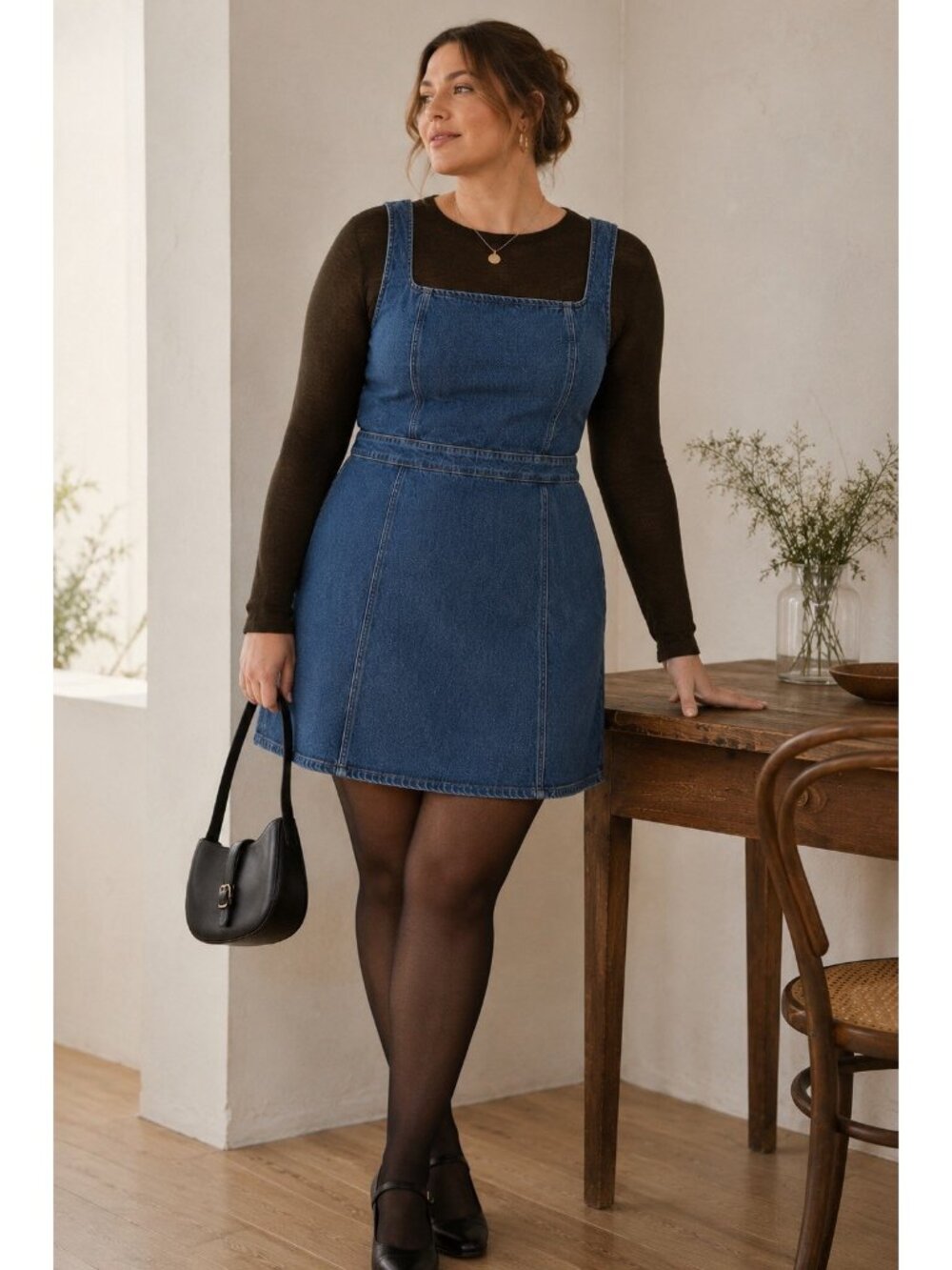 Reformation Womens Parker Denim Pinafore Dress Sz 14 Blue Square Neck Minimalist - Picture 12 of 12